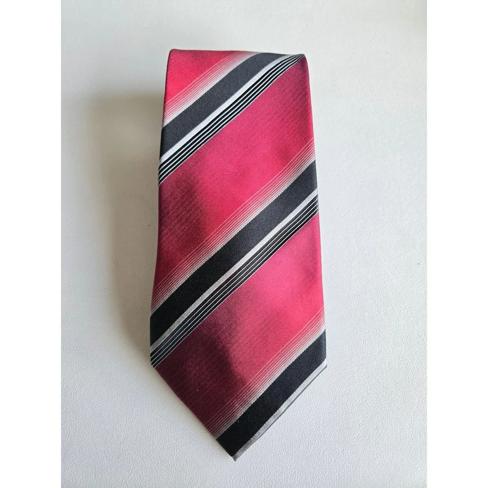 Alfani Red Black Striped Silk Necktie‎ Modern Satin Stripe Tie Formal Business